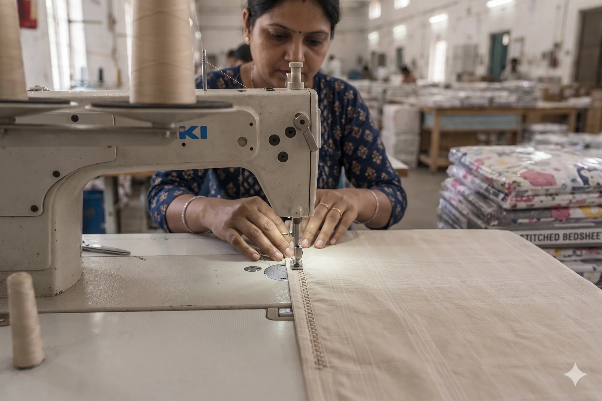 Expert stitching at Anurag Textiles Pilkhuwa